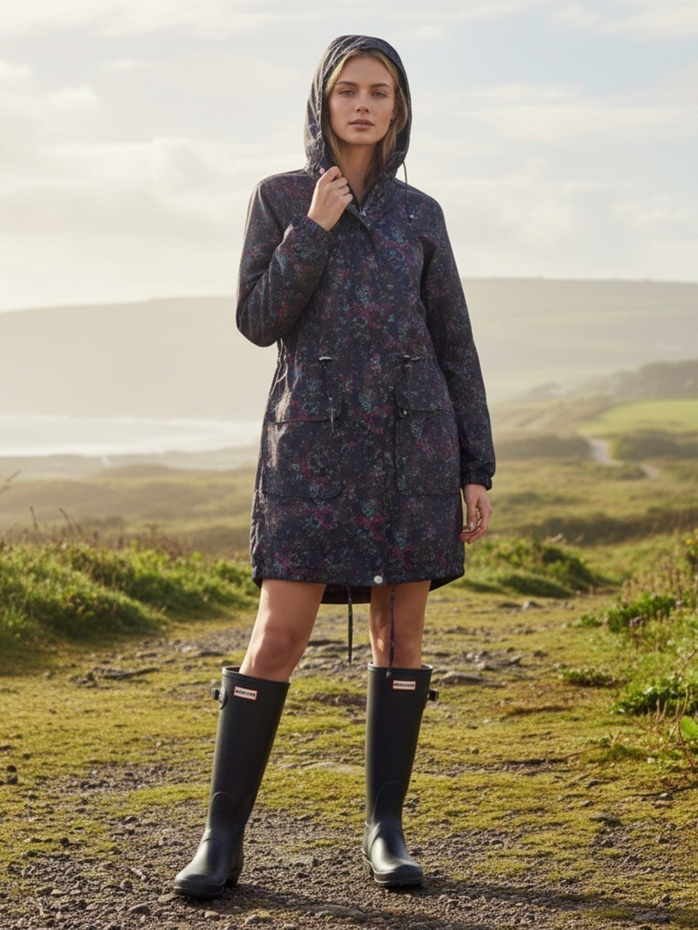 TU Sainsbury's Navy Ditsy Floral Hooded Anorak Raincoat Jacket Size 8 Fairycore